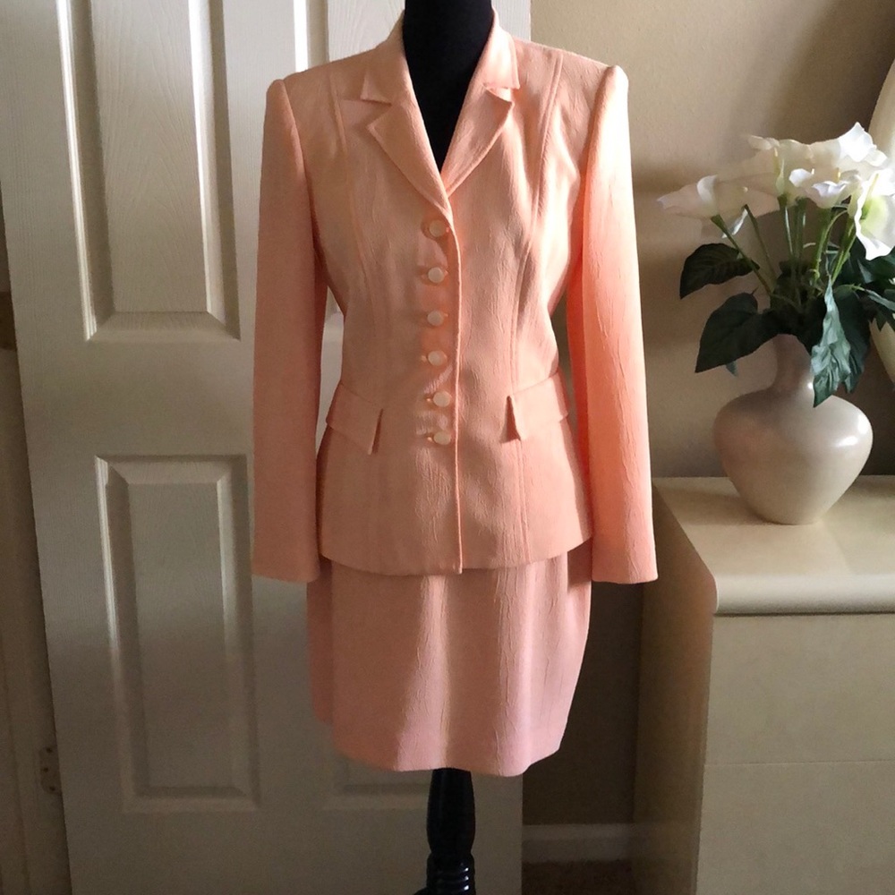 Designer peach skirt suit